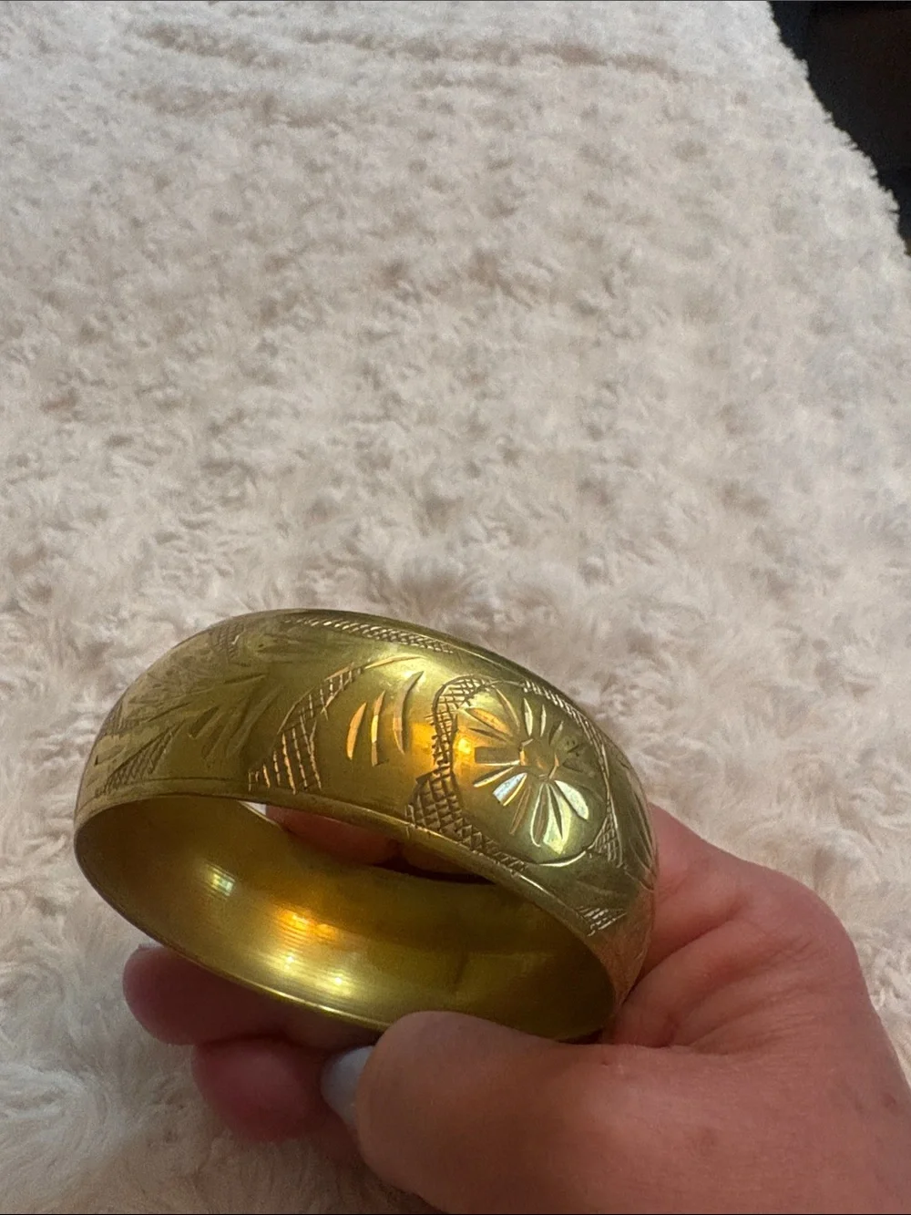 Gold-Tone Floral Engraved Bangle Bracelet